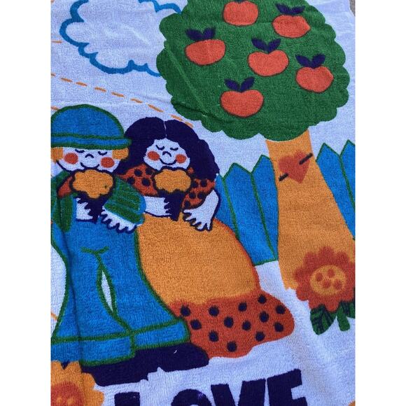 Vintage 70s B&D Groovy Hippie Beach Towel Wall Hanging "Love Is" 100% Cotton Sun - Picture 6 of 10